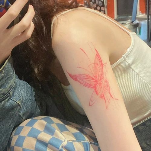 粉色甜酷蝴蝶结 女生胸口大腿花臂 小清新仙女个性防水持久纹身贴