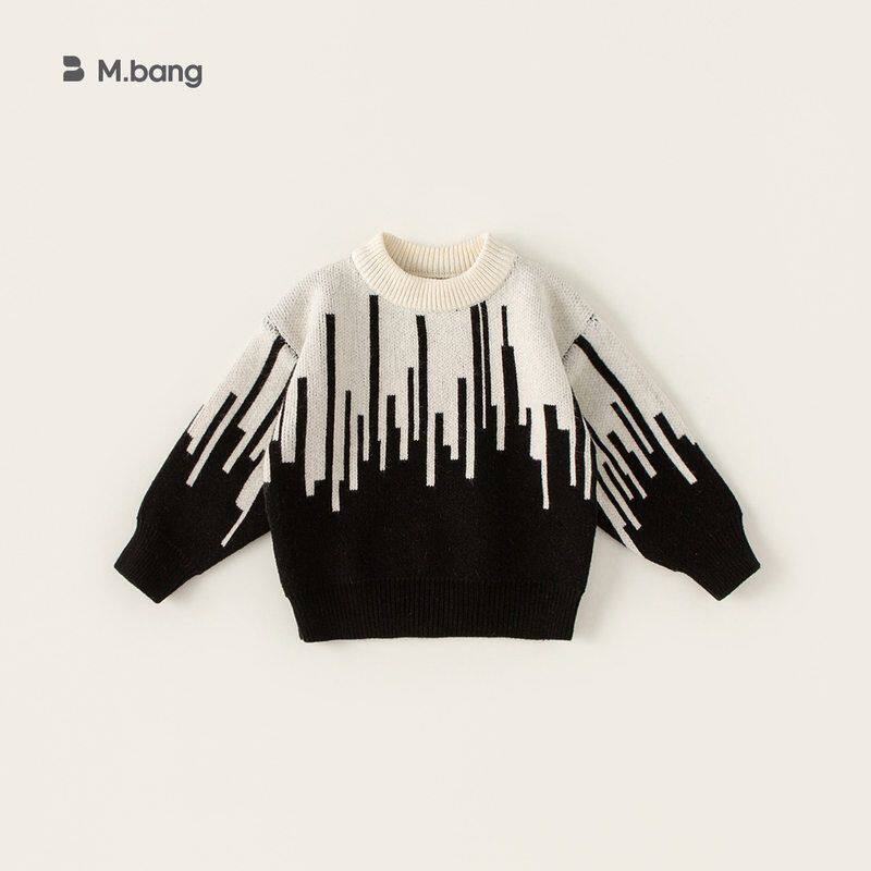 小一家儿童钢琴键设计感毛线衣内搭秋冬圆领套头衫男童时尚撞色毛