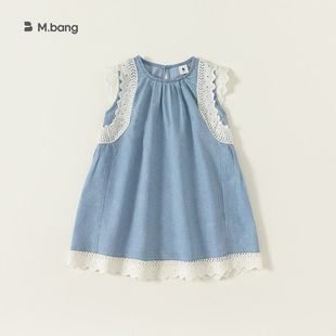 夏季 时尚 背心女童 牛仔裙连衣裙无袖 裙潮花边蕾丝童装