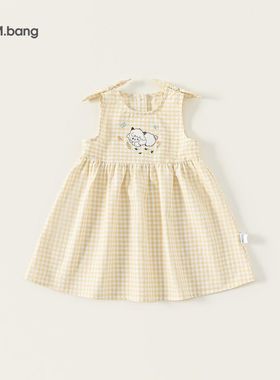小一家）连衣裙无袖卡通【格子裙子（可爱夏XQ25356】绣花儿童蝴