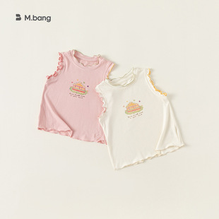 babycity儿童背心女童卡通印花无袖 甜美花边上衣 T夏季 童装