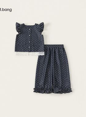 波点花边小【长裤波点上衣飞袖休闲夏XT65183】儿童+（蕾丝花边）