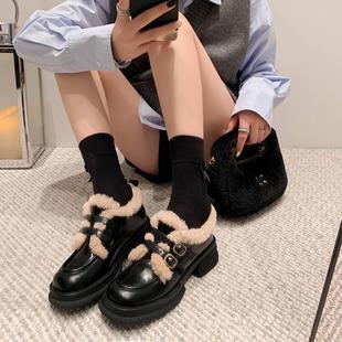 秋冬加绒 黑色复古英伦风厚底单鞋 乐福鞋 女春夏小皮鞋 女2025年新款