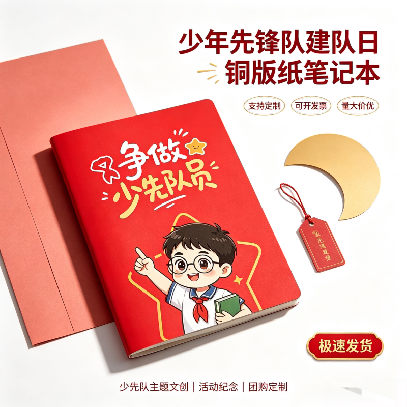 社区新时代文明实践站少工委少年先锋队建队日活动软皮笔记本定做