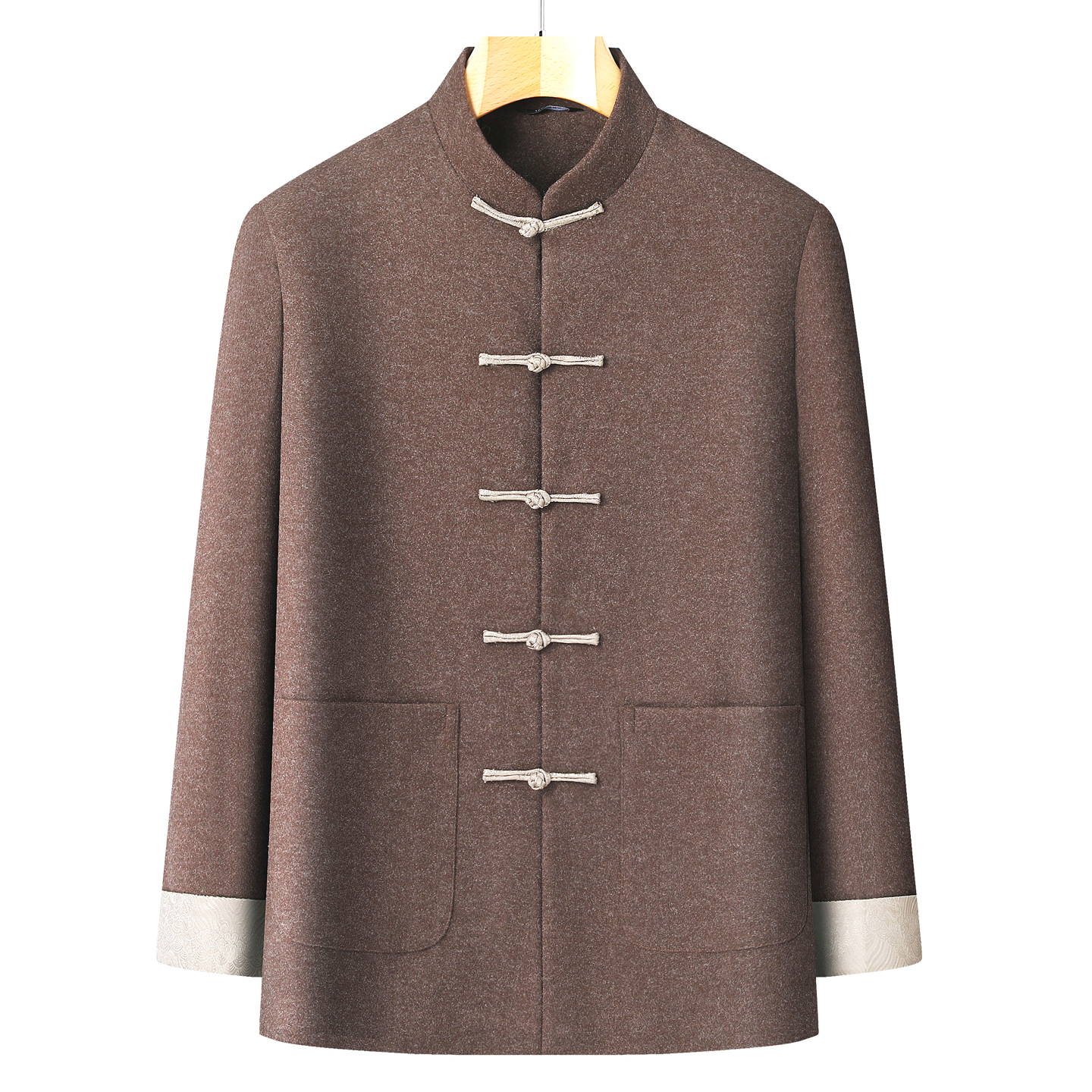 中国风羊毛唐装男立领锦缎棉外套