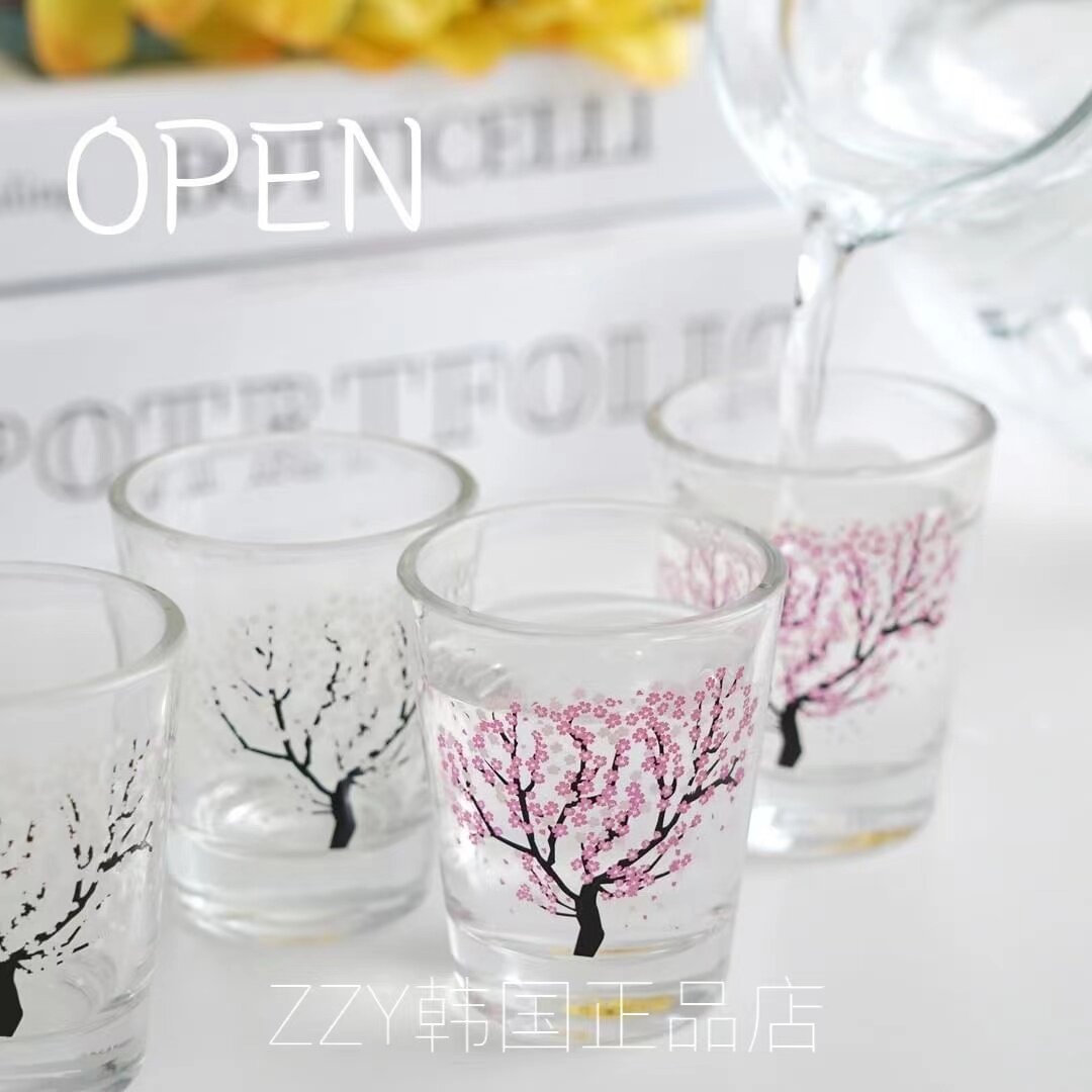 韩国代购进口超美樱花盛开变色迷你烧酒杯玻璃小酒杯啤酒杯ins
