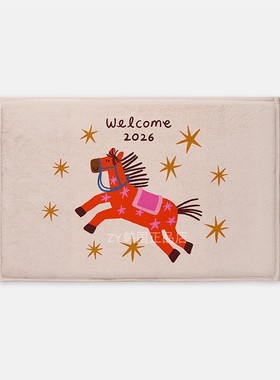 韩国代购ins简约马年入户门地垫家用卧室床脚垫可爱小马防滑垫