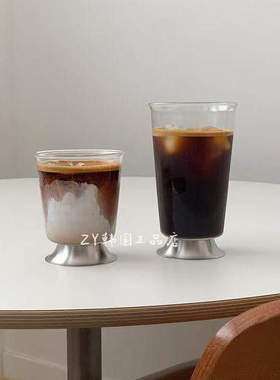 韩国代购最新款ins咖啡杯红酒杯高颜值玻璃杯高脚杯拿铁杯果汁杯