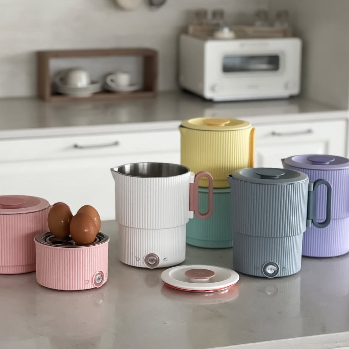 韩国代购进口彩色折叠水壶旅行便携式烧水壶不锈钢迷你多用途煮面