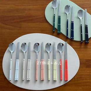 韩国代购 进口正品 ins高级304不锈钢筷子勺子家用高档餐具套装