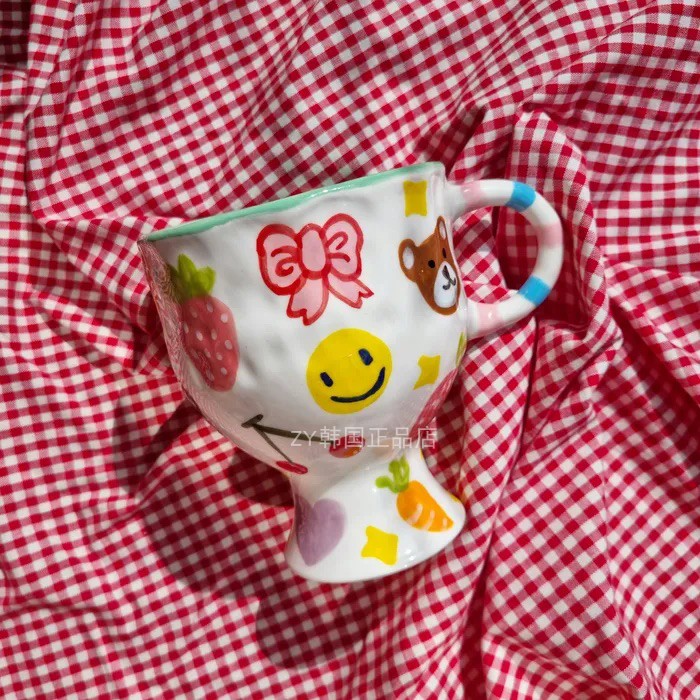 韩国代购进口设计师手作创意陶瓷杯子高脚杯酒杯果汁杯牛奶杯子