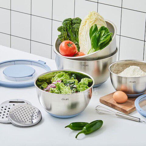 韩国代购进口厨房家用多用途不锈钢料理盆洗菜盆沥水篮刨丝器烘培