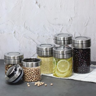 韩国代购进口不锈钢玻璃密封罐真空密闭收纳罐冰箱保鲜罐防漏