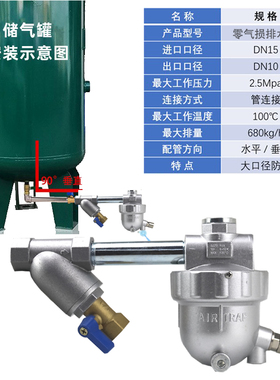 气动式自动排水器空压机SA6D型储气罐防堵大流量自动排水阀AD606