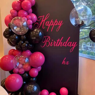 玫红黑色气球生日装饰酒店三八节表白求婚场景布置嫩粉白色汽球