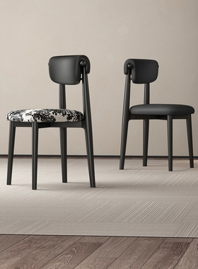 中古风餐椅复古餐厅椅子家用餐桌椅凳有靠背烟熏黑色复古布艺坐垫