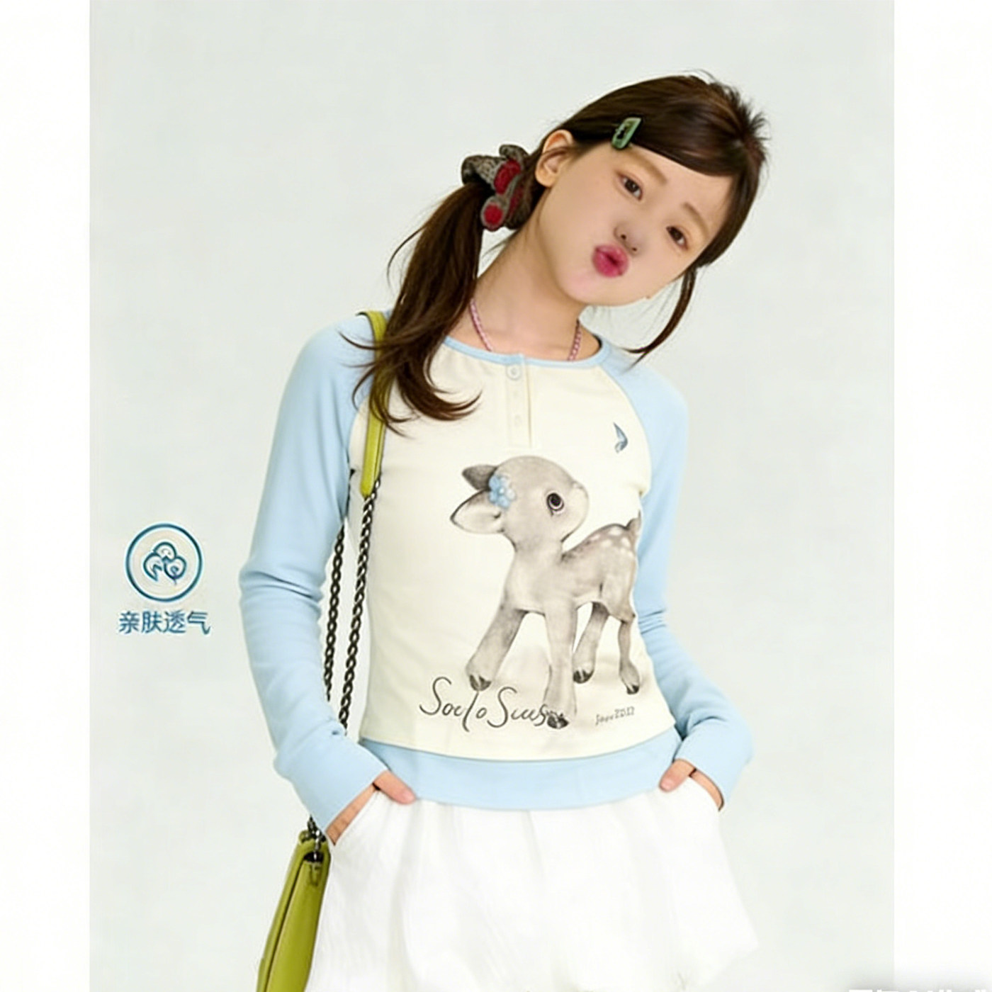 女童长袖t恤2026新款修身洋气可爱卡通小鹿印花儿童中大童上衣潮