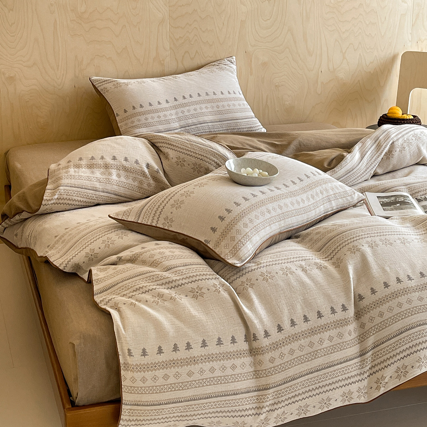 新款色织纯棉麻四件套简约文艺风全棉双层纱床单被罩100棉%可机洗