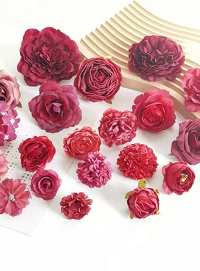 红色系仿真花朵 绢花diy手工头饰材料 痛包谷美装饰 婚庆布景花艺