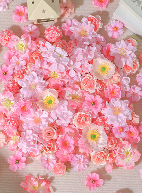 粉色系混搭仿真花朵手工DIY材料包 花墙古风团扇谷美痛包素材配饰