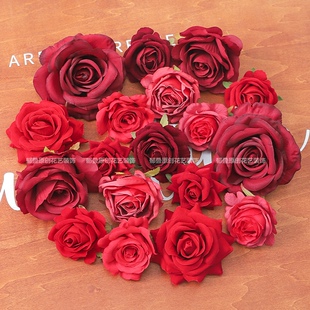 红色玫瑰花朵 绢花假花手工diy花艺家居布景 婚庆花墙装饰 插花