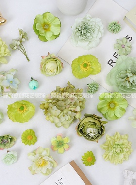 绿色仿真花森系绢花假花diy手工花朵材料包 头饰花环配件谷美装饰