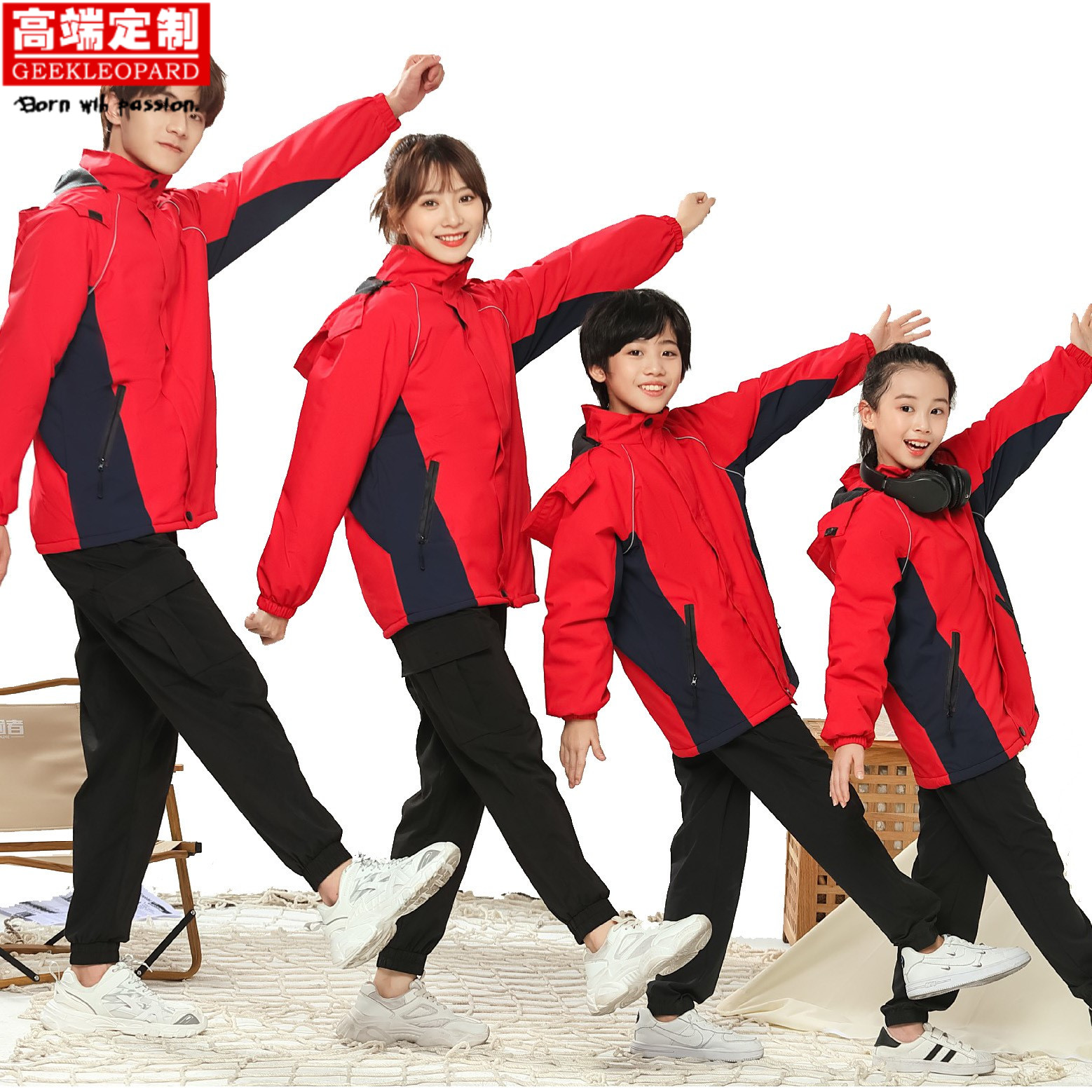 秋冬款加绒加厚亲子装户外冲锋衣印字防风衣登山服活动外套工作服