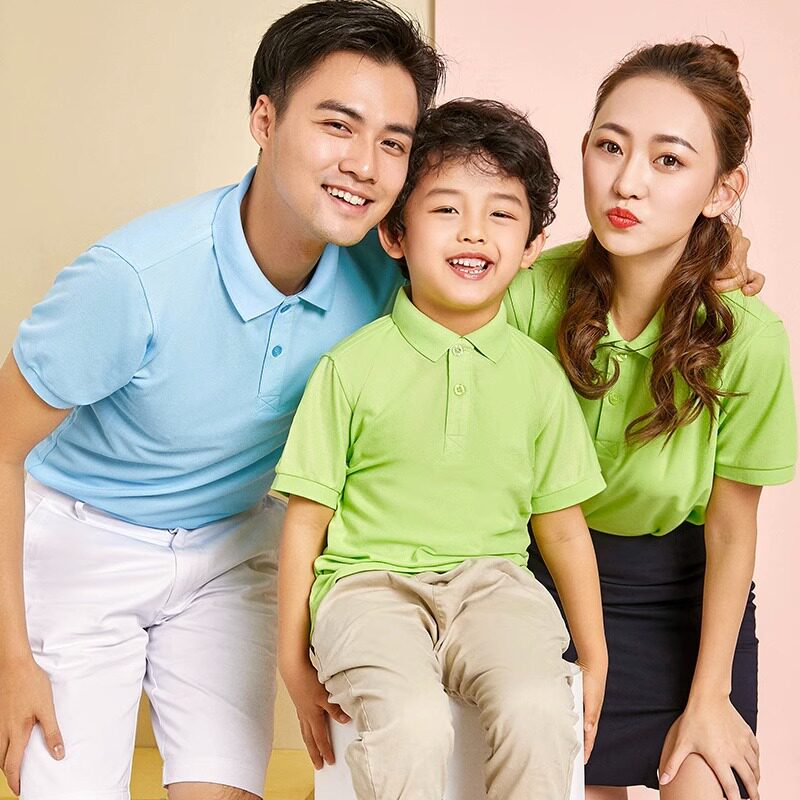 亲子装t恤短袖一家三口印制图案印logo儿童学生文化衫翻领Polo衫