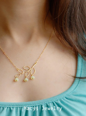 14k包金小叶子莲雾花项链女生夏轻奢小众设计高级树叶颈链