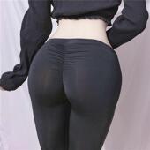 式 微透款 小脚裤 褶皱瑜伽裤 显臀型打底裤 不开档健美九分裤 冰丝薄款