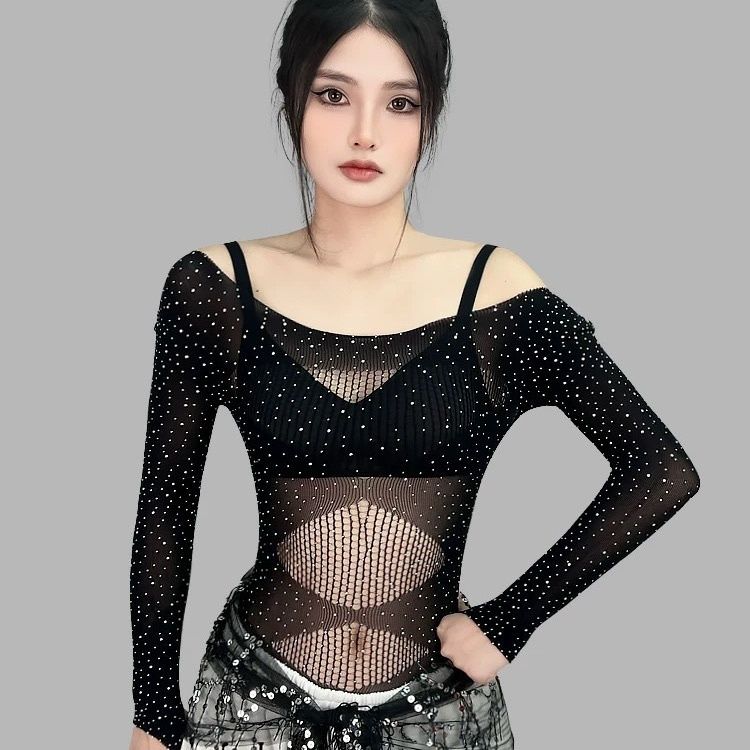 性感透视长袖辣妹镂空连体衣