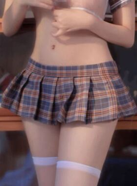 女迷你无内衬安全裤裙子学生日系擦边女格子百褶裙