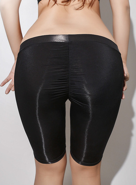 辣妹出街瑜伽健身打底裤2021新款大码油光紧身裤蜜桃臀光泽五分裤