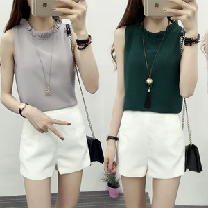 2019夏装新款韩版无袖雪纺衫上衣衬衫女打底衫雪纺背心宽松吊带衫