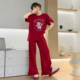 本命年红色卡通猫咪短袖 长裤 睡衣女夏季 棉小闲新款 绵质家居服套装