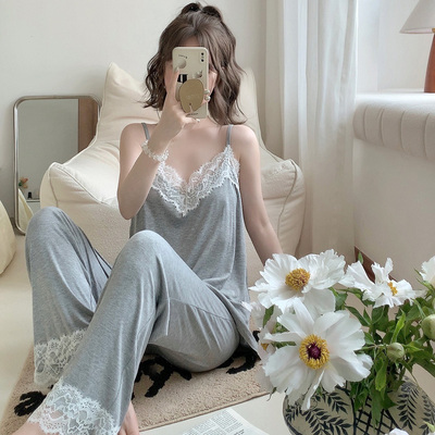 【带胸垫】蕾丝边吊带莫代尔睡衣