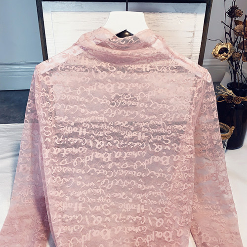 时髦内搭神器~韩国叠穿冬半高领舒适大码弹力蕾丝网纱长袖打底衫