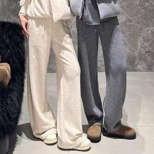 直筒休闲裤 高腰抽绳极简针织弯刀阔腿裤 新品 今年流行特惠2025冬季