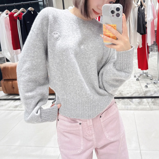 毛衣 针织衫 今年流行特惠2025冬新品 笑脸字母提花刺绣简约宽松短款