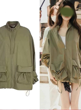今年流行特惠许我耀眼露思同款绿色工装冲锋衣外套女秋冬宽松