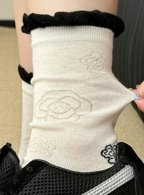 蕾丝花边袜子夏天白色可爱日系春秋薄款堆堆袜女中筒花朵修饰腿型