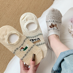 小狗短袜 船袜女2025新款 夏季 薄款 浅口不掉跟防滑隐形夏天袜子女款