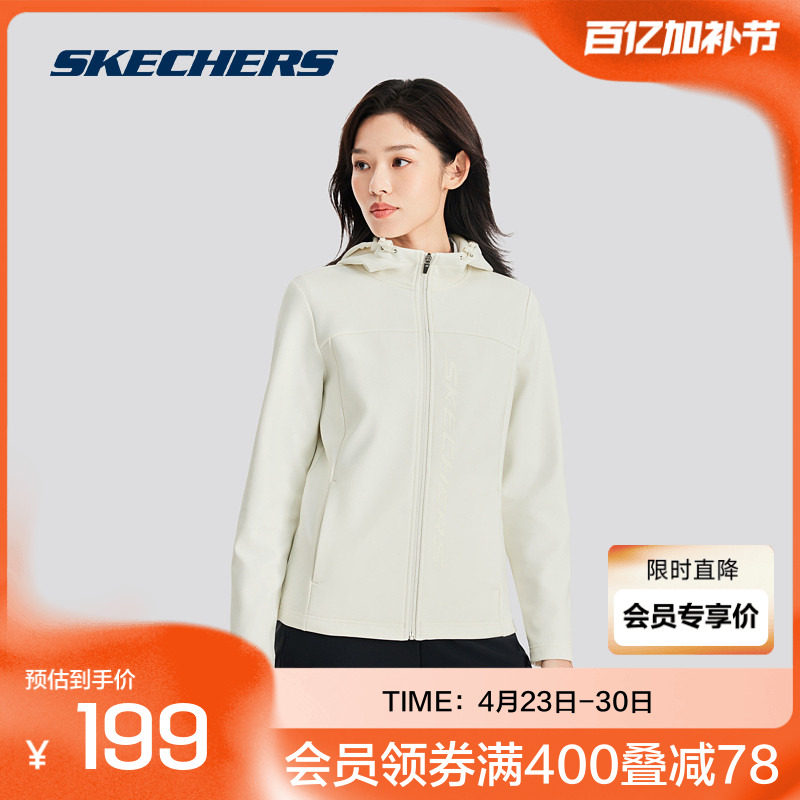 斯凯奇女连帽针织外套加绒触感细腻舒适百搭