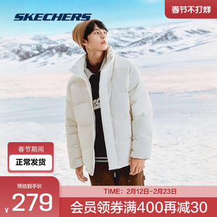 斯凯奇男女同款冬季短款简约运动羽绒服立领保暖防风鸭绒羽绒外套