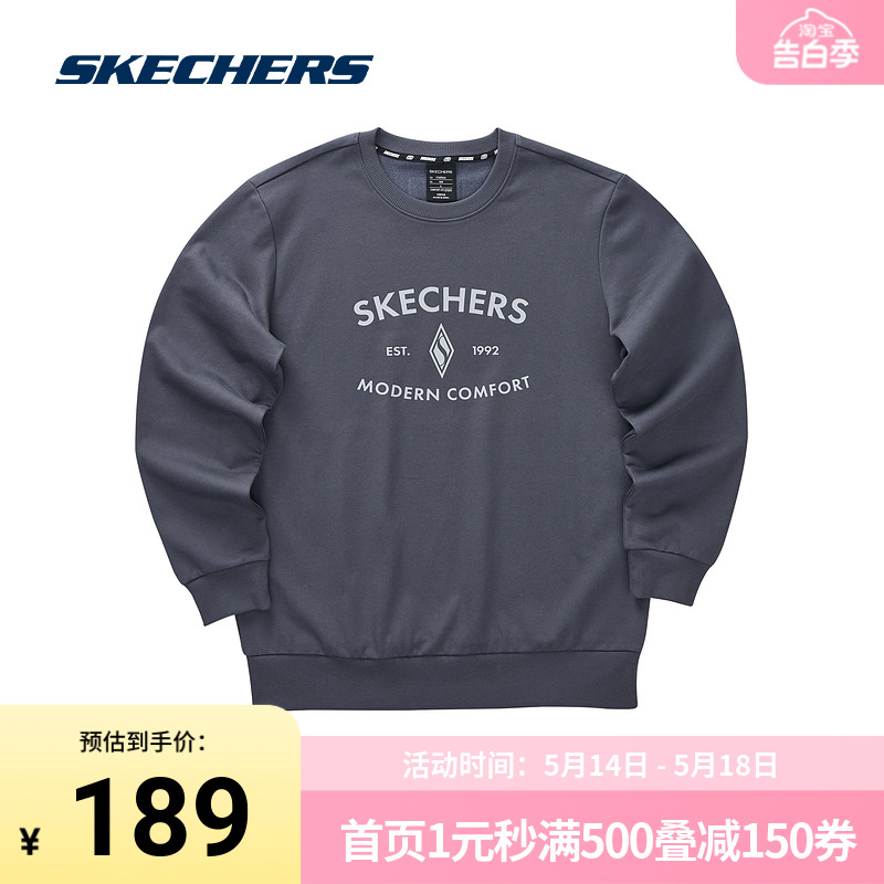 Skechers斯凯奇正品奥莱雅钻系列男女款针织套头卫衣经典百搭圆领