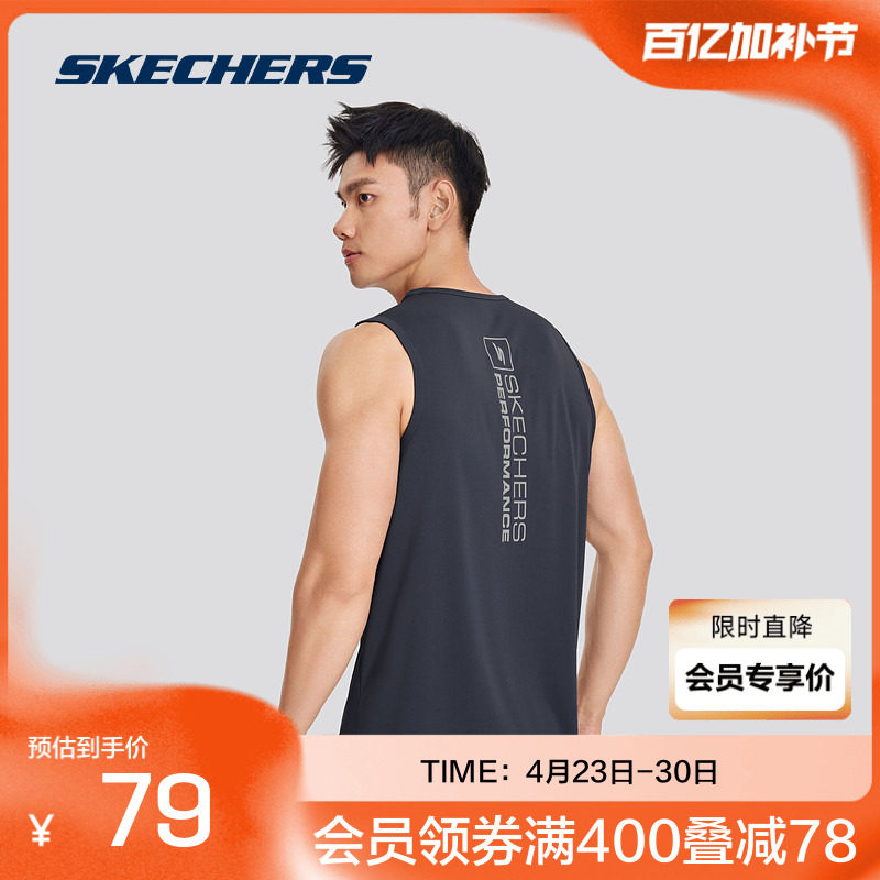 斯凯奇 春新款男子针织无袖T恤衫舒适运动潮流短袖夏季