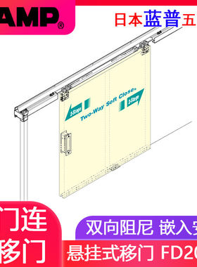 LAMP蓝普双向阻尼闭门器上滚轮端面嵌入悬挂式三门连动移门FD50-H