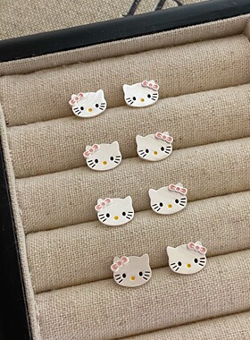韩国同款S925纯银HelloKitty猫耳钉女小众设计感轻奢气质百搭甜美