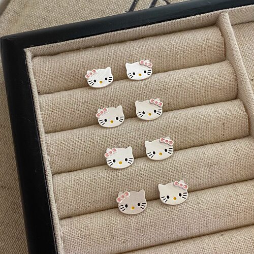 韩国同款S925纯银HelloKitty猫耳钉女小众设计感轻奢气质百搭甜美