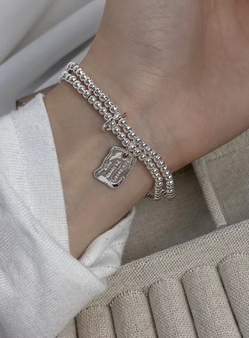 通体925银简约百搭双层银珠手链